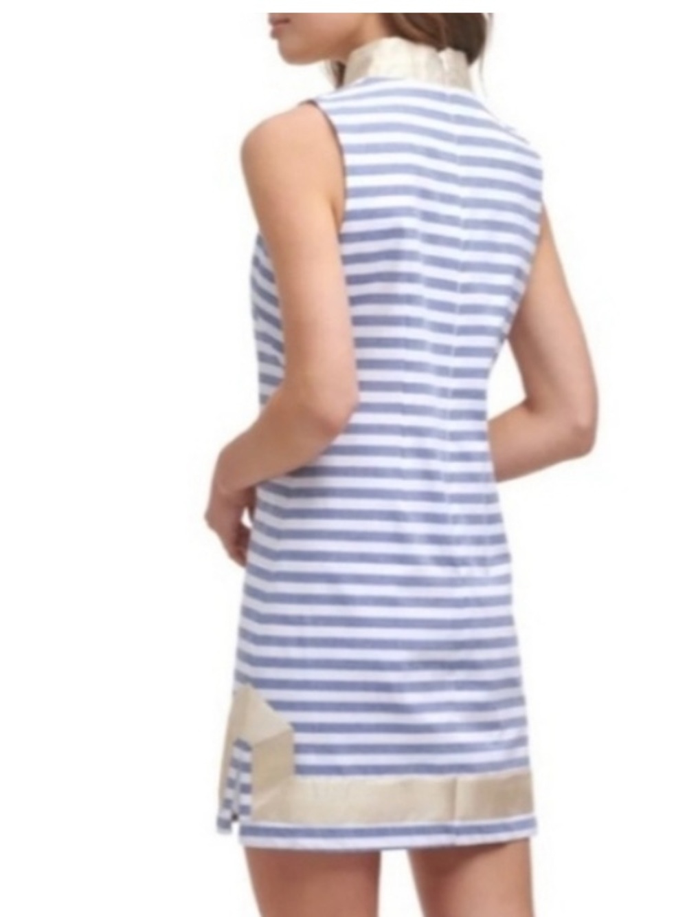 NWOT- Eliza J Blue & White Striped Sleeveless Shift Dress with Gold Trim - Picture 9 of 9